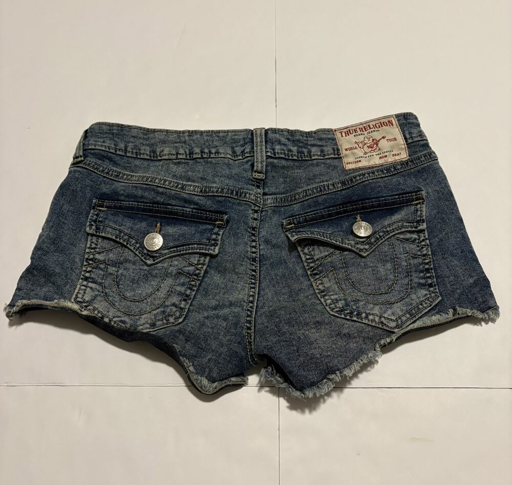 True Religion Joey Cut Off Shorts Womens 27 Low Rise Denim Raw Hem Y2K